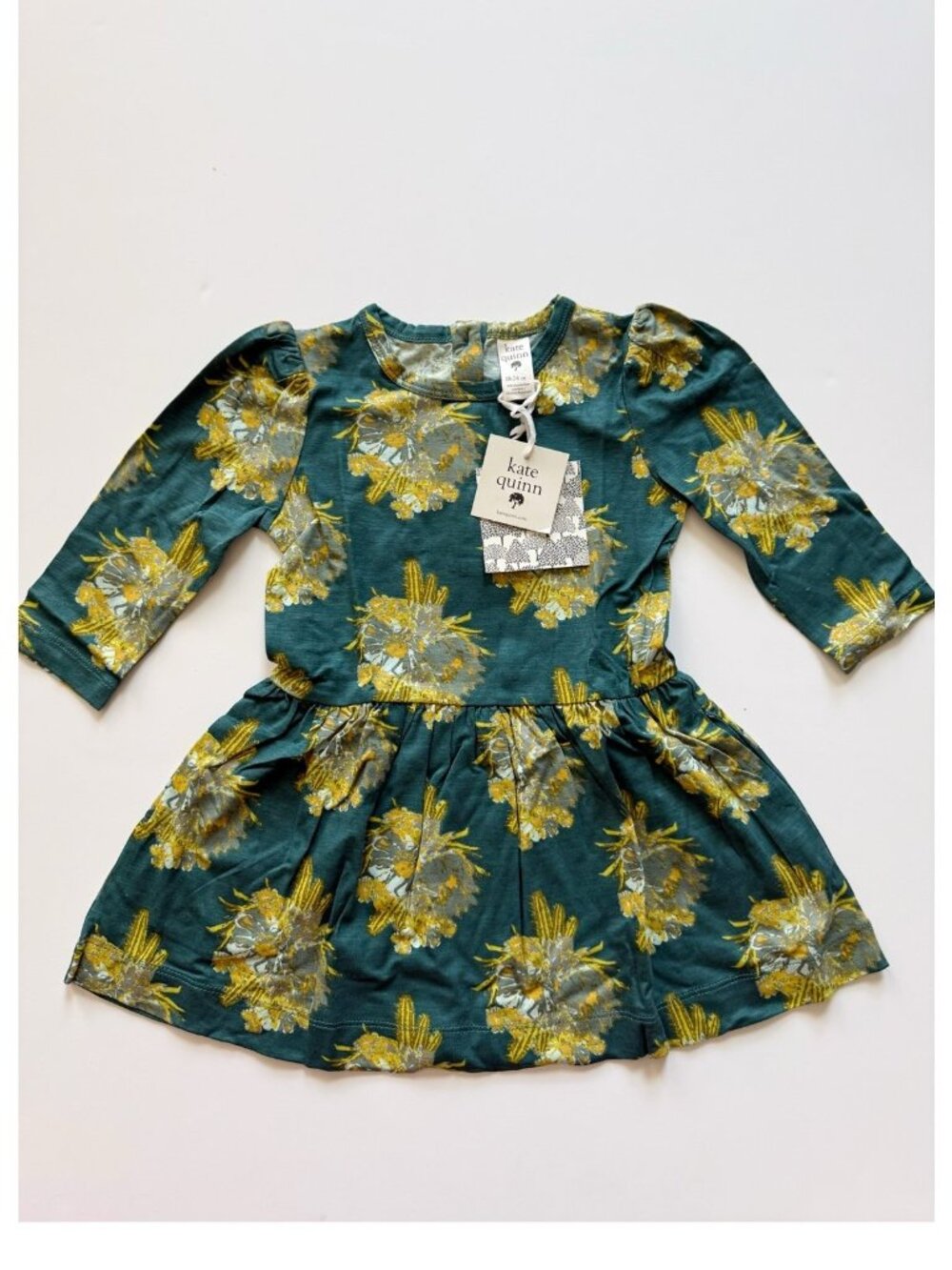 Kate Quinn Organics Girl bamboo Cactus Floral Dress 18-24 months NWT